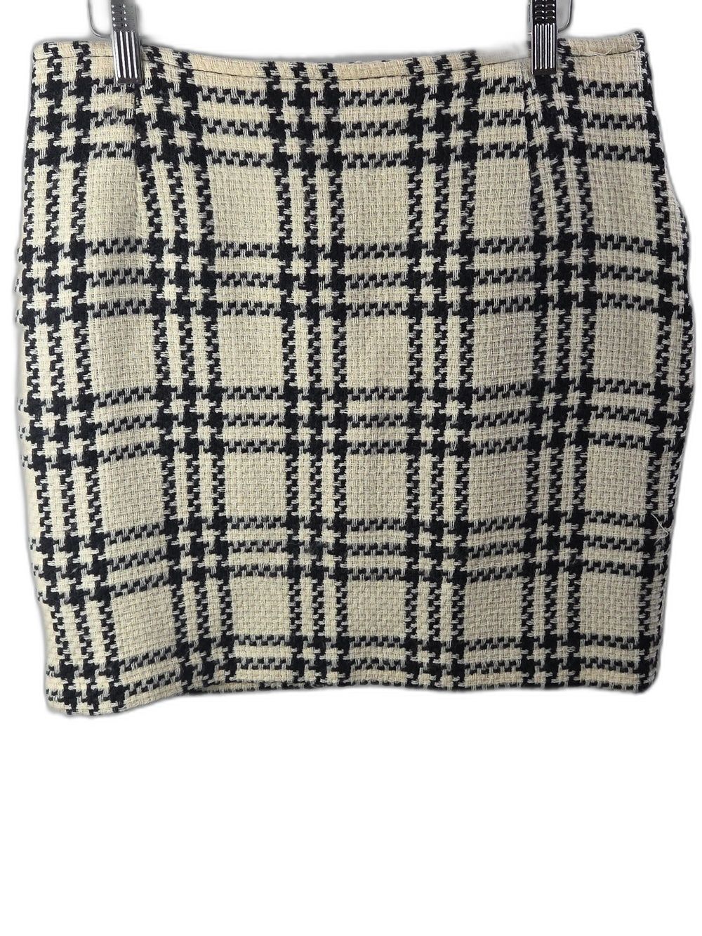 YOUR FACE Black Ivory Tweed Plaid Mini Wool Skirt Sz M / EU40
